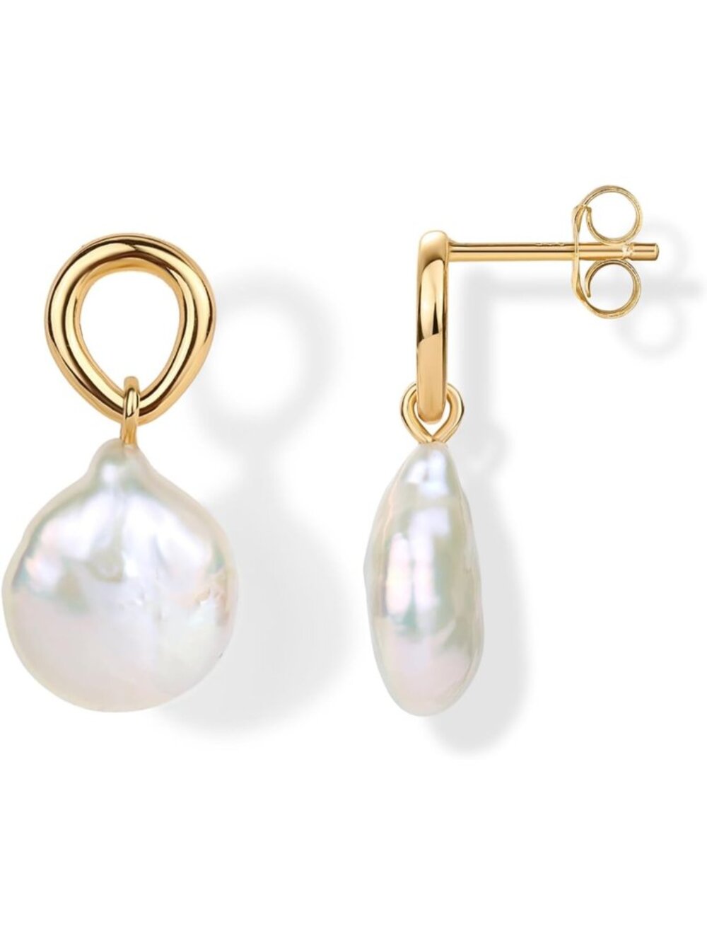Elegant 14K Gold Plated Pearl Statement Earrings for Women, Bridal Jewelry
